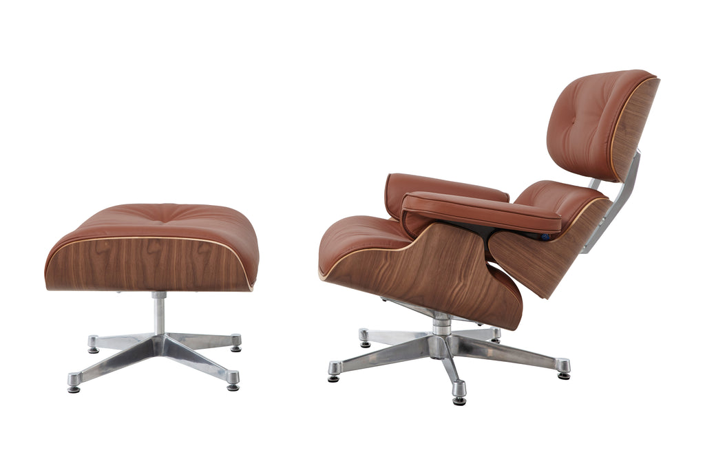 Charles Eames Lounge Chair & Ottoman Replica – Tan Brown Italian Leather | Walnut Wood | Chrome Base