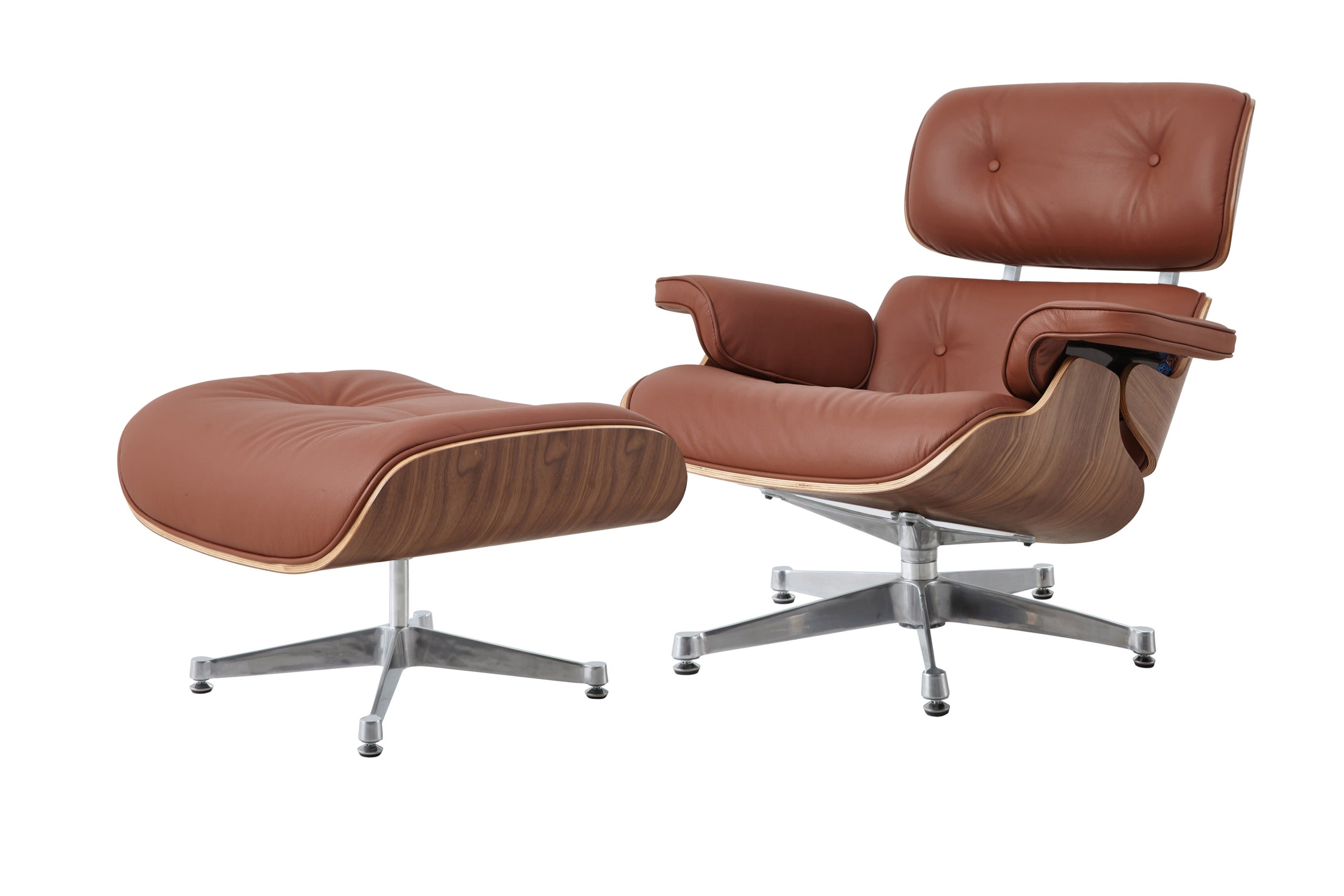 Charles Eames Lounge Chair & Ottoman Replica – Tan Brown Italian Leather | Walnut Wood | Chrome Base
