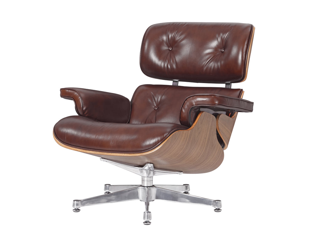 Premium Charles Eames Lounge Chair & Ottoman Replica – Waxy Chocolate Italian Leather | Walnut Wood