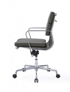 Premium Eames EA217 Office Chair Replica – Dark Grey Leather | Low Back Soft Pad | Adjustable Swivel Desk Chair