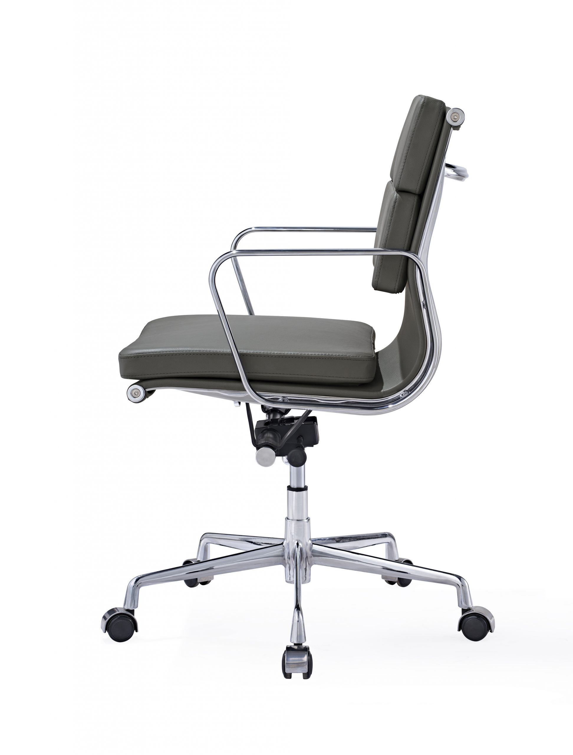 Premium Eames EA217 Office Chair Replica – Dark Grey Leather | Low Back Soft Pad | Adjustable Swivel Desk Chair