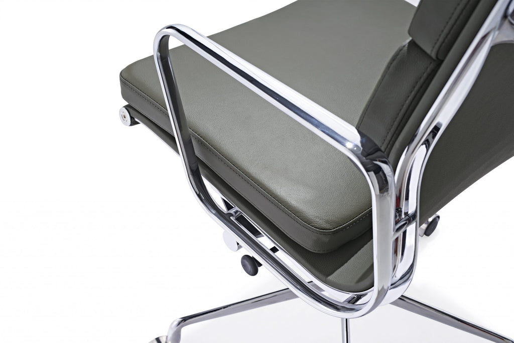 Premium Eames EA217 Office Chair Replica – Dark Grey Leather | Low Back Soft Pad | Adjustable Swivel Desk Chair