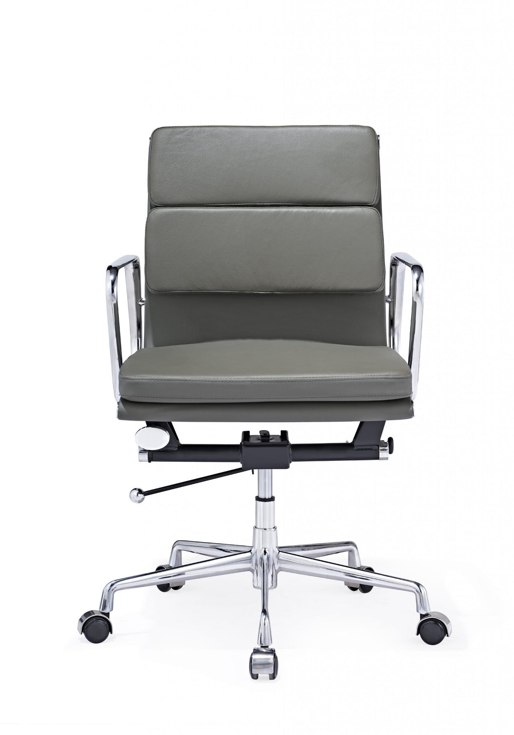 Premium Eames EA217 Office Chair Replica – Dark Grey Leather | Low Back Soft Pad | Adjustable Swivel Desk Chair