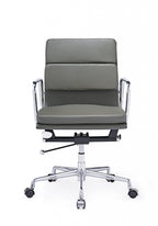 Premium Eames EA217 Office Chair Replica – Dark Grey Leather | Low Back Soft Pad | Adjustable Swivel Desk Chair