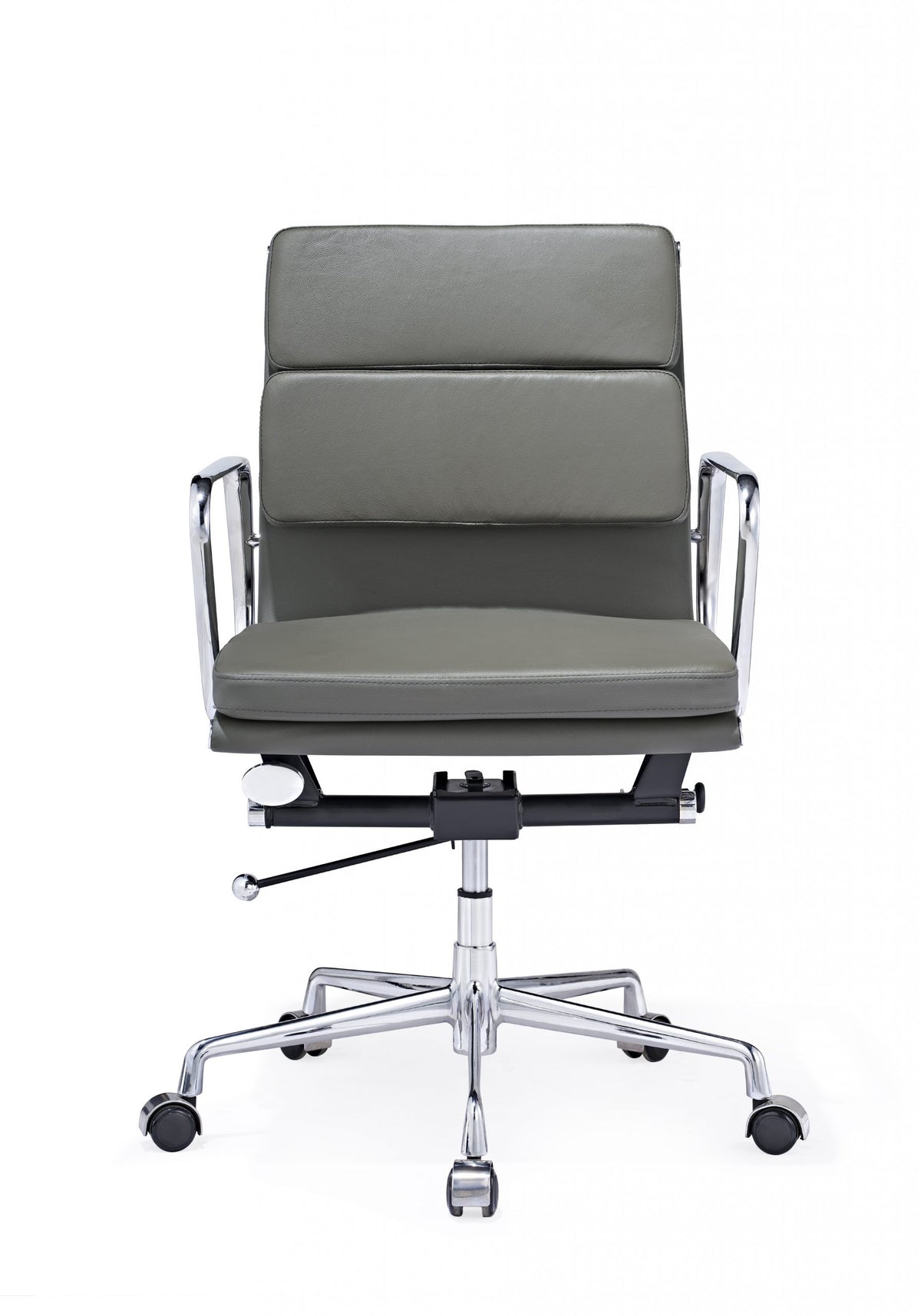 Premium Eames EA217 Office Chair Replica – Dark Grey Leather | Low Back Soft Pad | Adjustable Swivel Desk Chair