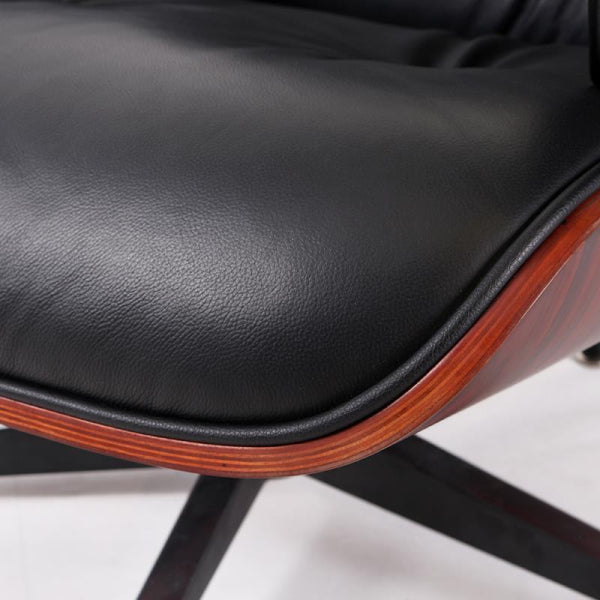 Charles Eames Lounge Chair and Ottoman Replica – Black Leather | Dark Rosewood Veneer | Normal Base