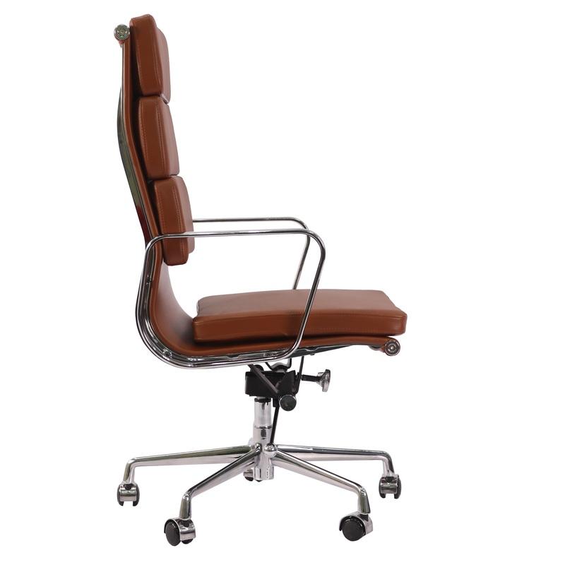 Eames Soft Pad High Back EA219 Office Chair Replica – Tan Brown Leather | Executive Ergonomic Desk Chair with Chrome Aluminium Frame