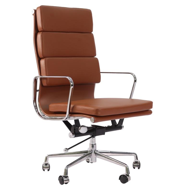 Eames Soft Pad High Back EA219 Office Chair Replica – Tan Brown Leather | Executive Ergonomic Desk Chair with Chrome Aluminium Frame