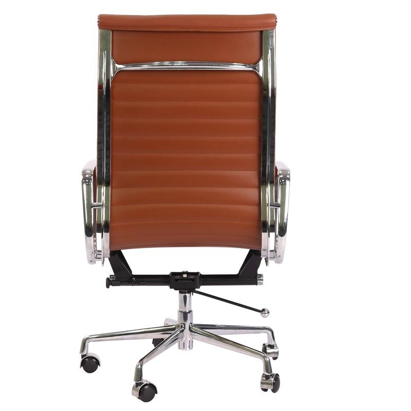 Premium EA119 Thin Pad High Back Office Chair – Tan Brown Leather | Ergonomic Executive Swivel Desk Chair with Chromed Aluminium Frame