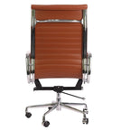 Premium EA119 Thin Pad High Back Office Chair – Tan Brown Leather | Ergonomic Executive Swivel Desk Chair with Chromed Aluminium Frame