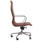 Premium EA119 Thin Pad High Back Office Chair – Tan Brown Leather | Ergonomic Executive Swivel Desk Chair with Chromed Aluminium Frame