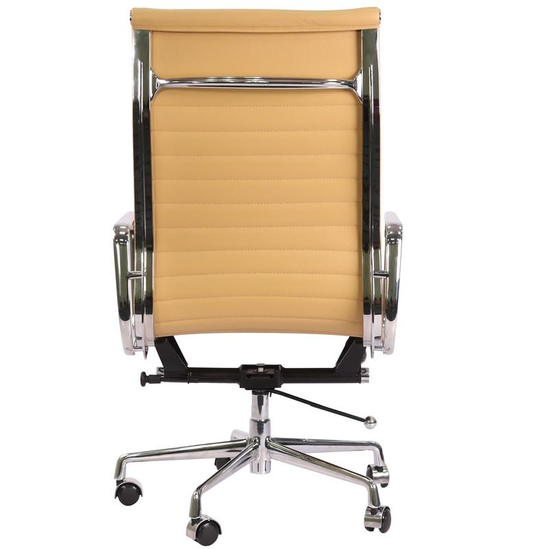 Premium EA119 Thin Pad High Back Office Chair – Camel Leather | Ergonomic Executive Swivel Desk Chair with Chromed Aluminium Frame