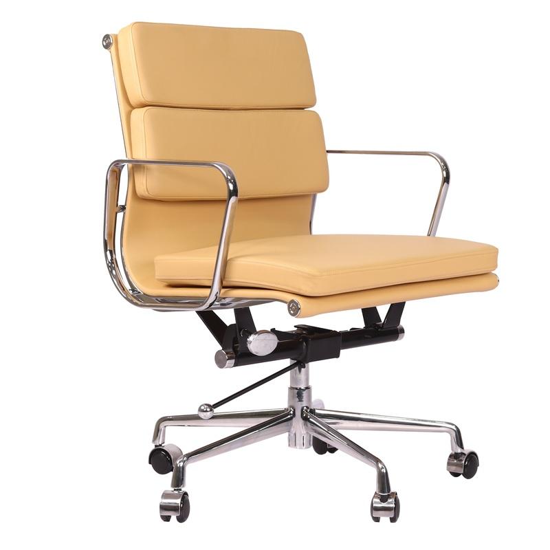 Premium EA217 Soft Pad Low Back Office Chair – Camel Leather | Low Back Executive Swivel Chair with Polished Aluminium Frame