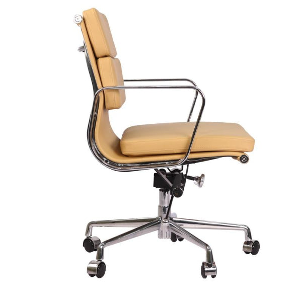 Premium EA217 Soft Pad Low Back Office Chair – Camel Leather | Low Back Executive Swivel Chair with Polished Aluminium Frame