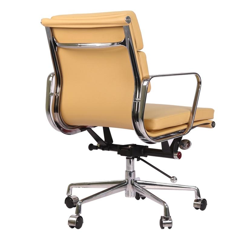 Premium EA217 Soft Pad Low Back Office Chair – Camel Leather | Low Back Executive Swivel Chair with Polished Aluminium Frame