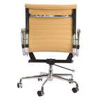 Premium EA117 Thin Pad Low Back Office Chair – Camel Leather | Ergonomic Executive Swivel Desk Chair with Chromed Aluminium Frame