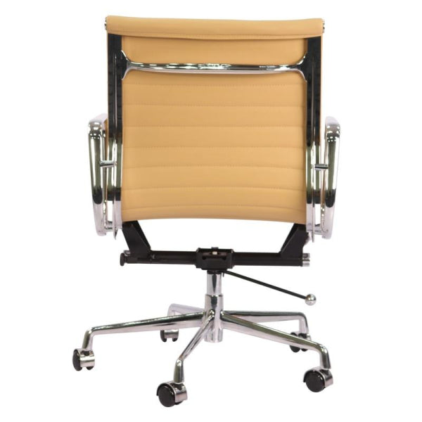 Premium EA117 Thin Pad Low Back Office Chair – Camel Leather | Ergonomic Executive Swivel Desk Chair with Chromed Aluminium Frame