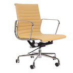 Premium EA117 Thin Pad Low Back Office Chair – Camel Leather | Ergonomic Executive Swivel Desk Chair with Chromed Aluminium Frame
