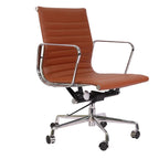 Premium EA117 Thin Pad Low Back Office Chair – Tan Brown Leather | Ergonomic Executive Swivel Desk Chair with Chromed Aluminium Frame