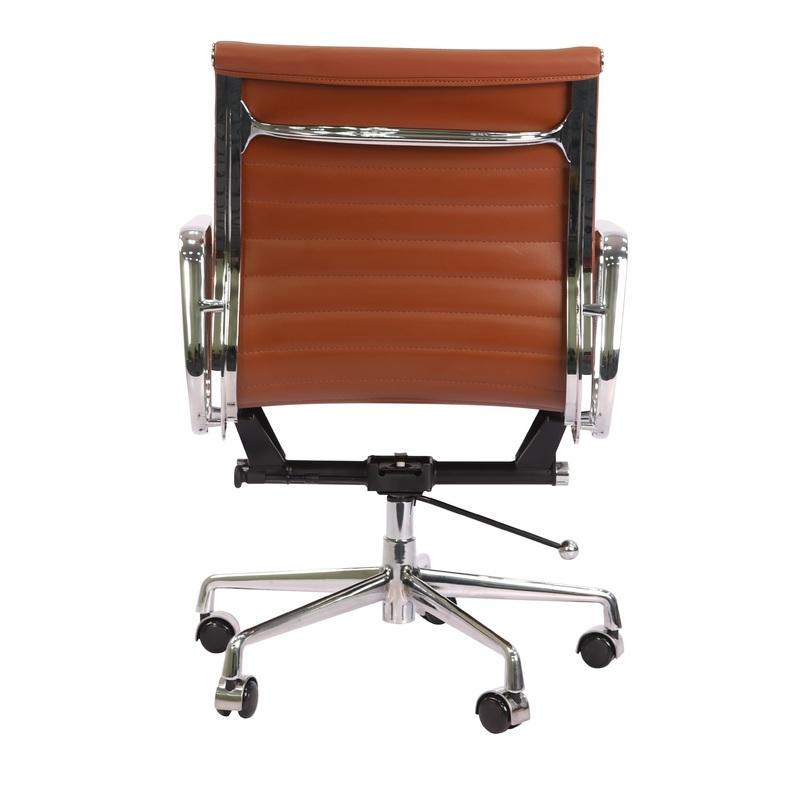 Premium EA117 Thin Pad Low Back Office Chair – Tan Brown Leather | Ergonomic Executive Swivel Desk Chair with Chromed Aluminium Frame