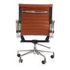 Premium EA117 Thin Pad Low Back Office Chair – Tan Brown Leather | Ergonomic Executive Swivel Desk Chair with Chromed Aluminium Frame