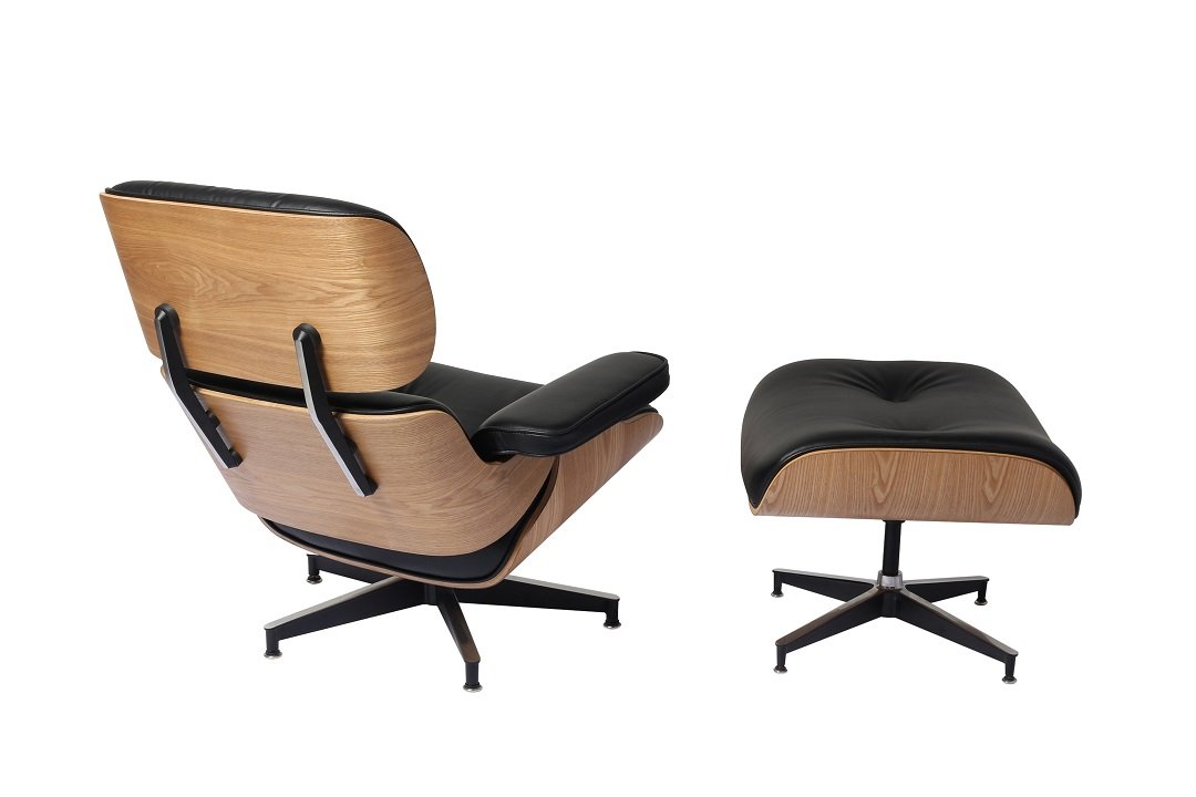 Classic Eames Style Lounge Chair & Ottoman Replica – Black Leather Ash Wood