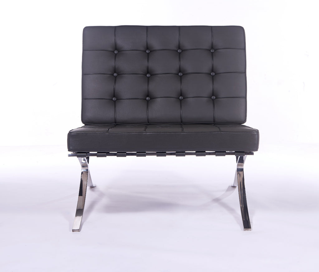 Premium Barcelona Chair Dark Grey – Mies Van Der Rohe Replica | Dark Grey Leather Mid-Century Modern Lounge Chair