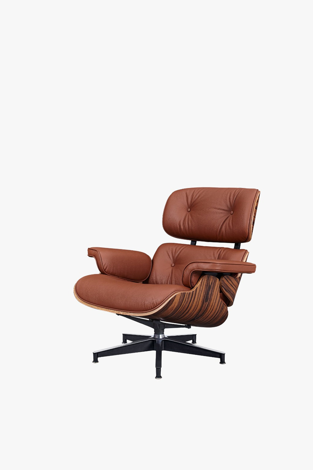 Classic Charles Eames Lounge Chair & Ottoman Replica – Tan Brown Italian Leather | Rosewood Veneer | Normal Base