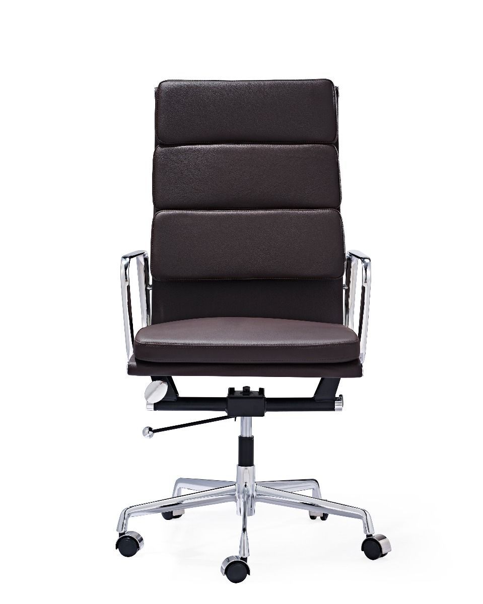 Premium EA219 Soft Pad High Back Office Chair – Dark Brown Leather | Executive Swivel Desk Chair with Polished Aluminium Frame