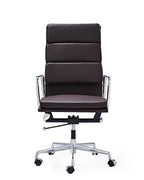 Premium EA219 Soft Pad High Back Office Chair – Dark Brown Leather | Executive Swivel Desk Chair with Polished Aluminium Frame