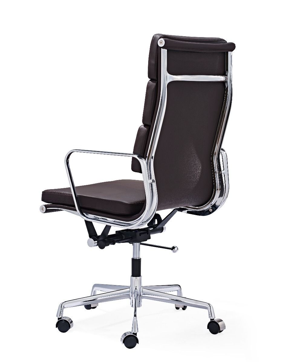 Premium EA219 Soft Pad High Back Office Chair – Dark Brown Leather | Executive Swivel Desk Chair with Polished Aluminium Frame