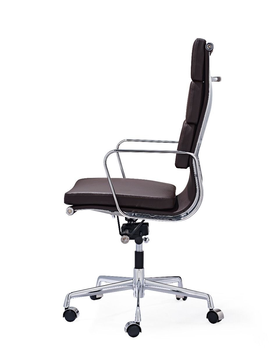 Premium EA219 Soft Pad High Back Office Chair – Dark Brown Leather | Executive Swivel Desk Chair with Polished Aluminium Frame