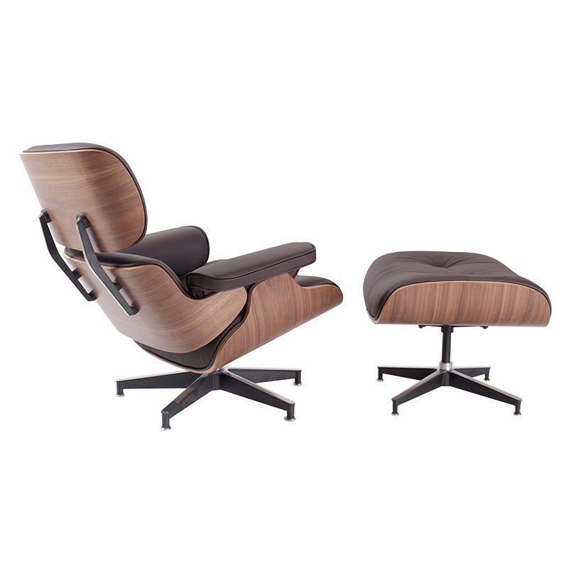 Classic Eames Lounge Chair & Ottoman Replica – Brown Leather & Walnut Wood | Mid-Century Modern Lounge Set
