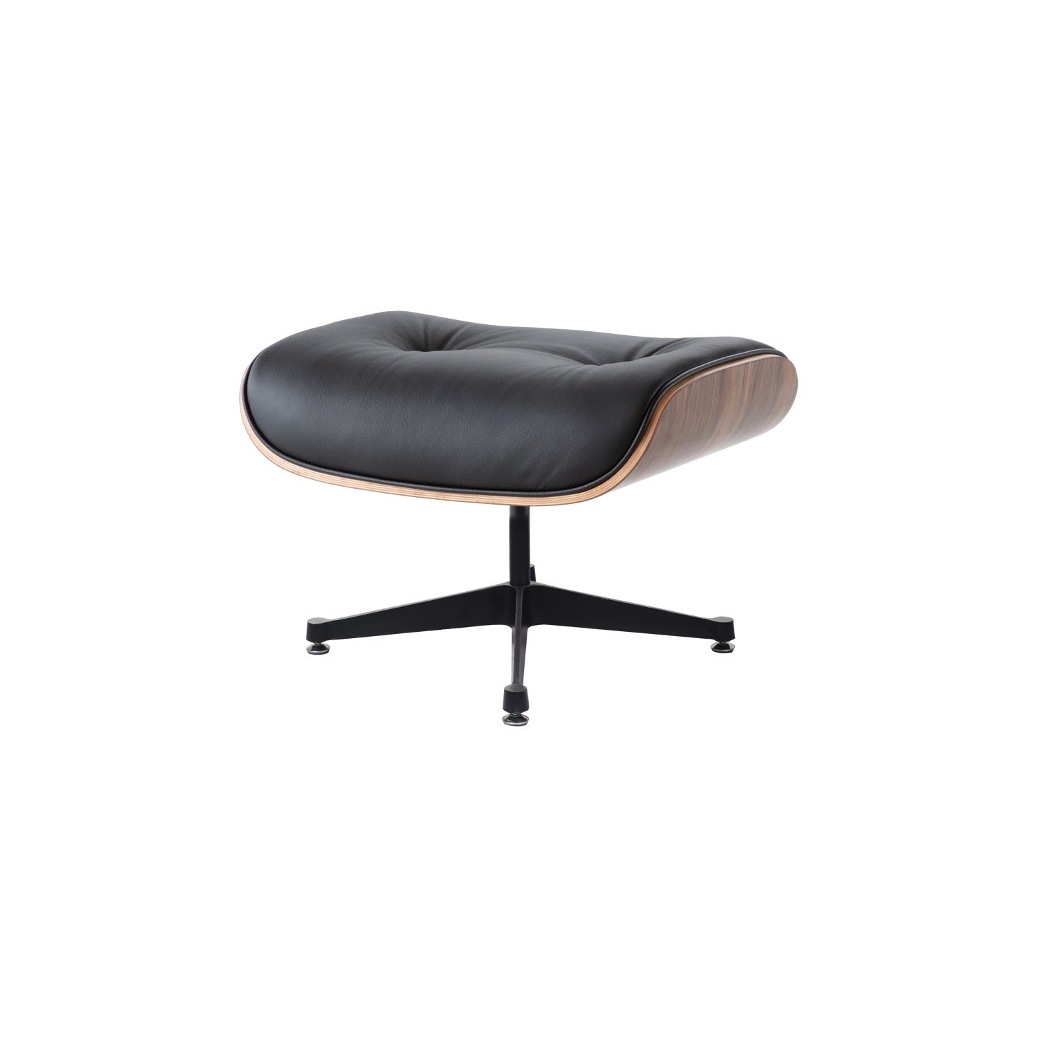 Classic Charles Eames Lounge Ottoman Replica – Black Italian Leather | Walnut Wood | Elephant Base
