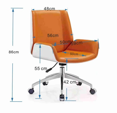 Premium D266 Low Back Swivel Chair – Tan Brown PU Leather & Plywood Frame | Ergonomic Mid-Century Office Desk Chair