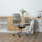 Premium EA217 Soft Pad Low Back Office Chair – Light Grey Leather | Low Back Executive Swivel Chair with Polished Aluminium Frame
