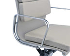 Premium EA217 Soft Pad Low Back Office Chair – Light Grey Leather | Low Back Executive Swivel Chair with Polished Aluminium Frame