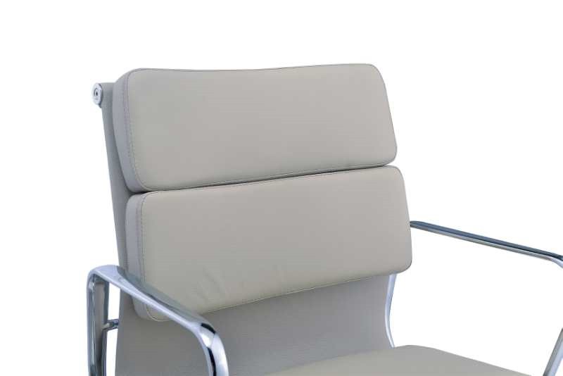 Premium EA217 Soft Pad Low Back Office Chair – Light Grey Leather | Low Back Executive Swivel Chair with Polished Aluminium Frame