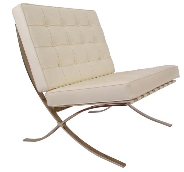 Premium Barcelona Chair Cream – Mies Van Der Rohe Replica | Cream Leather Mid-Century Modern Lounge Chair