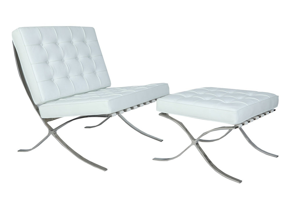 Premium Barcelona Chair & Ottoman Replica – White Leather Stainless Steel Frame