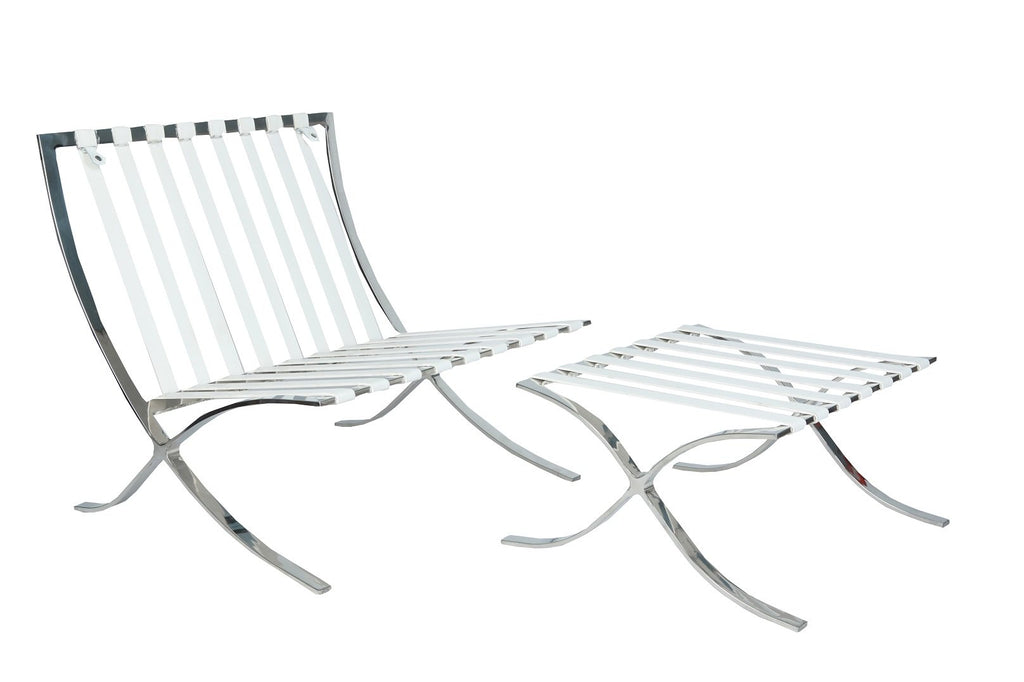 Premium Barcelona Chair & Ottoman Replica – White Leather Stainless Steel Frame