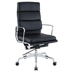 Premium EA219 Soft Pad High Back Office Chair – Black Leather | Executive Swivel Desk Chair with Polished Aluminium Frame