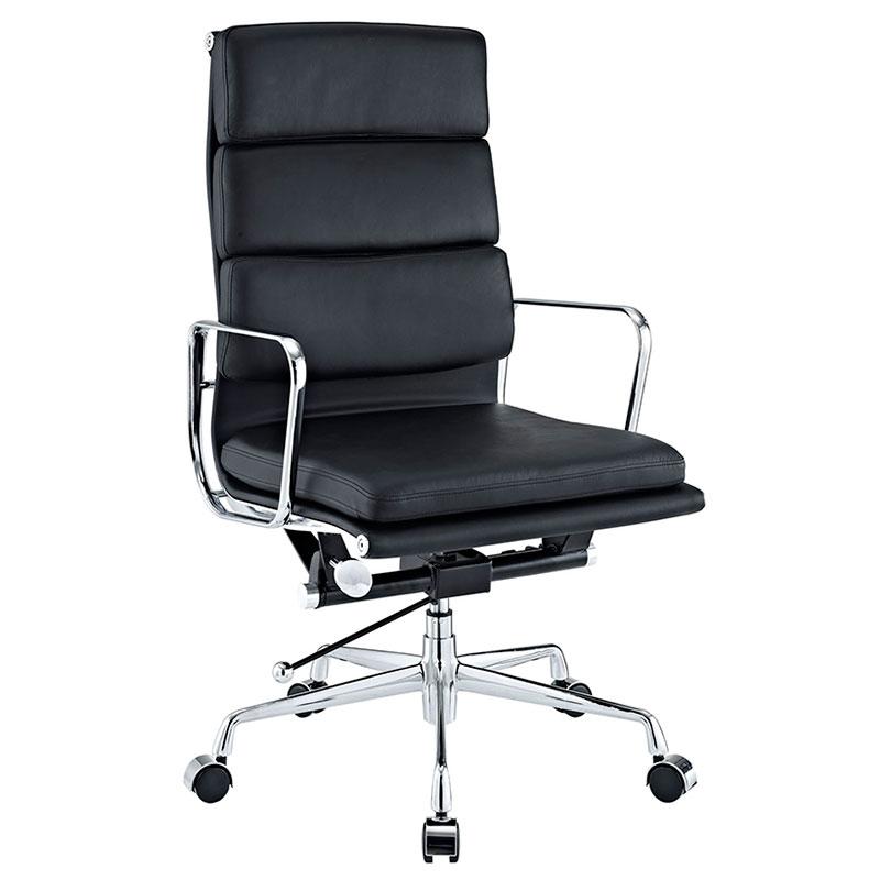 Premium EA219 Soft Pad High Back Office Chair – Black Leather | Executive Swivel Desk Chair with Polished Aluminium Frame