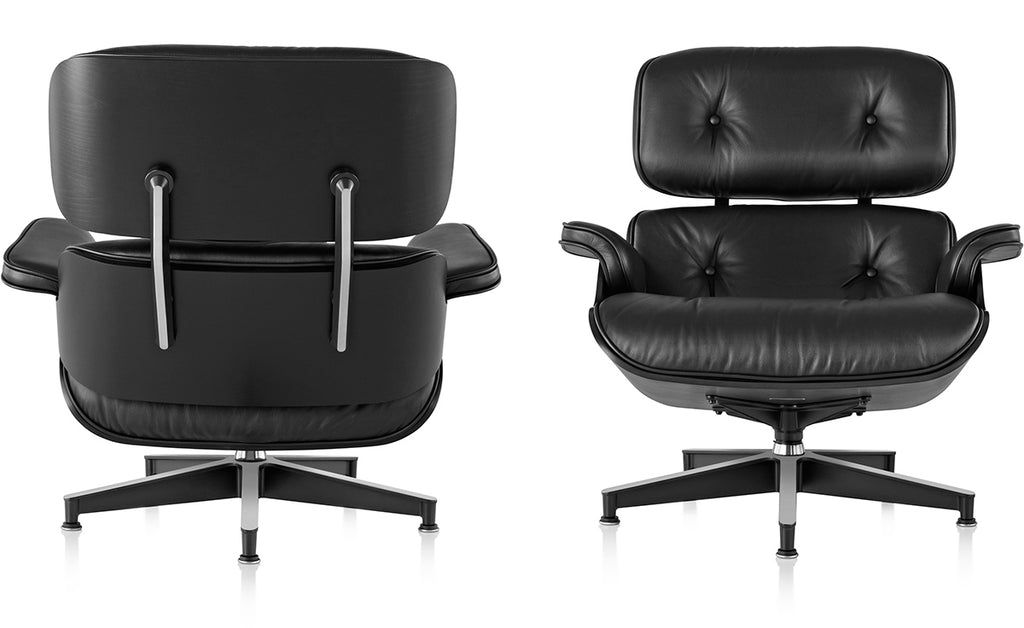 Classic Charles Eames Lounge Chair & Ottoman Replica – Black Italian Leather | Ebony Ash Wood | Black Base