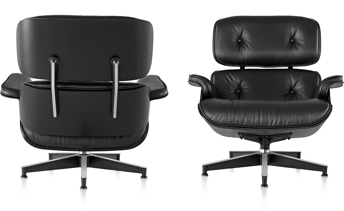 Classic Charles Eames Lounge Chair & Ottoman Replica – Black Italian Leather | Ebony Ash Wood | Black Base