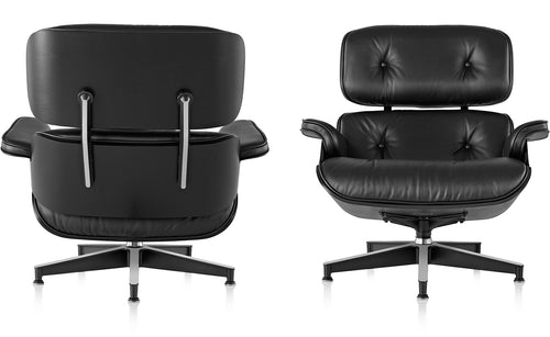 Classic Charles Eames Lounge Chair & Ottoman Replica – Black Italian Leather | Ebony Ash Wood | Black Base