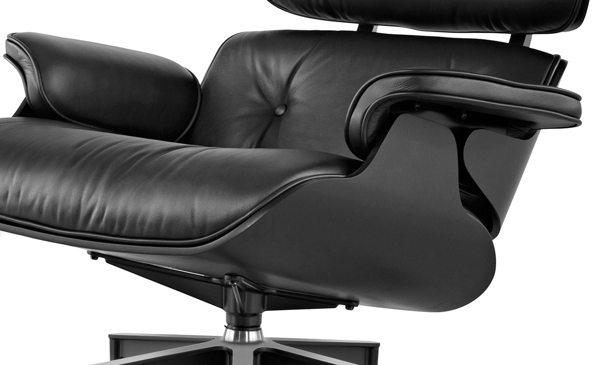Classic Charles Eames Lounge Chair & Ottoman Replica – Black Italian Leather | Ebony Ash Wood | Black Base