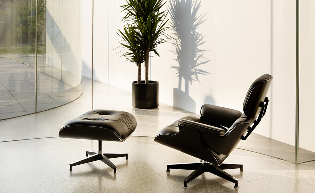 Classic Charles Eames Lounge Chair & Ottoman Replica – Black Italian Leather | Ebony Ash Wood | Black Base