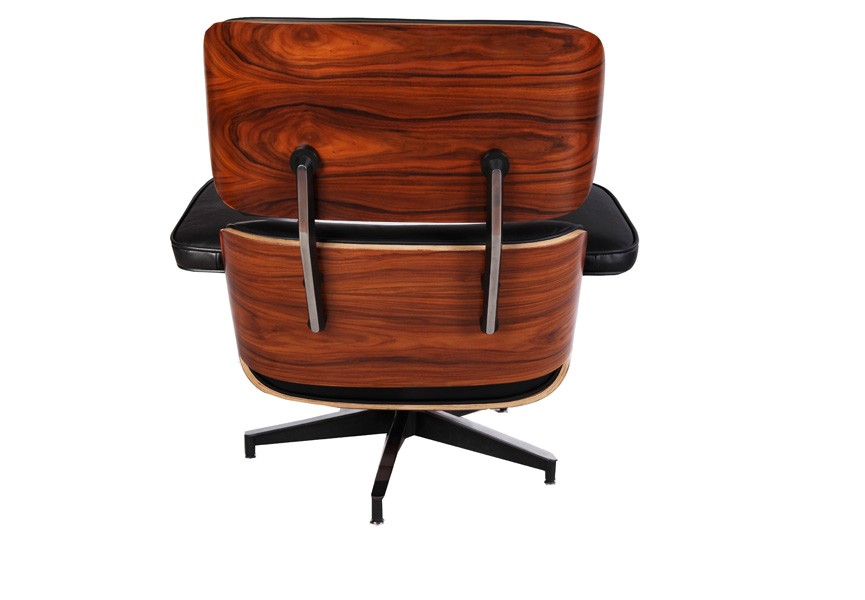 Eames Style Natural Wood Lounge Chair & Ottoman – Black Italian Leather | Rosewood Veneer | Mid-Century Modern