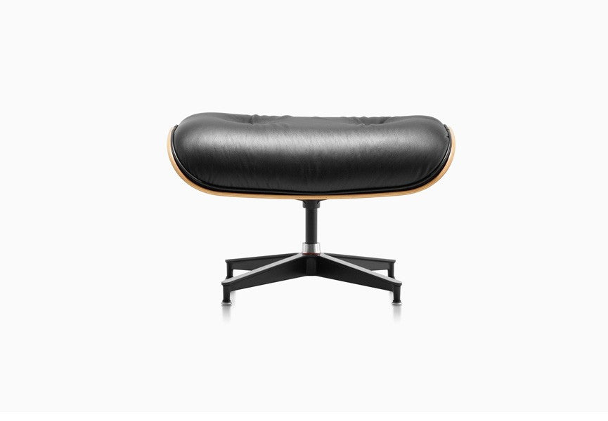 Eames Style Natural Wood Lounge Chair & Ottoman – Black Italian Leather | Rosewood Veneer | Mid-Century Modern